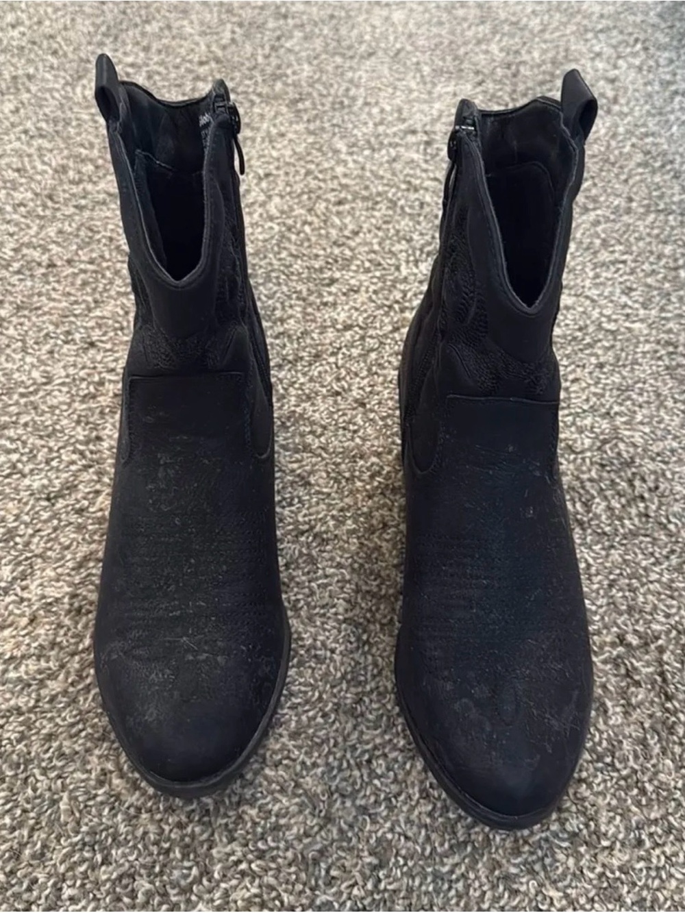 Global Win Black Suede Western-Inspired Ankle Boots